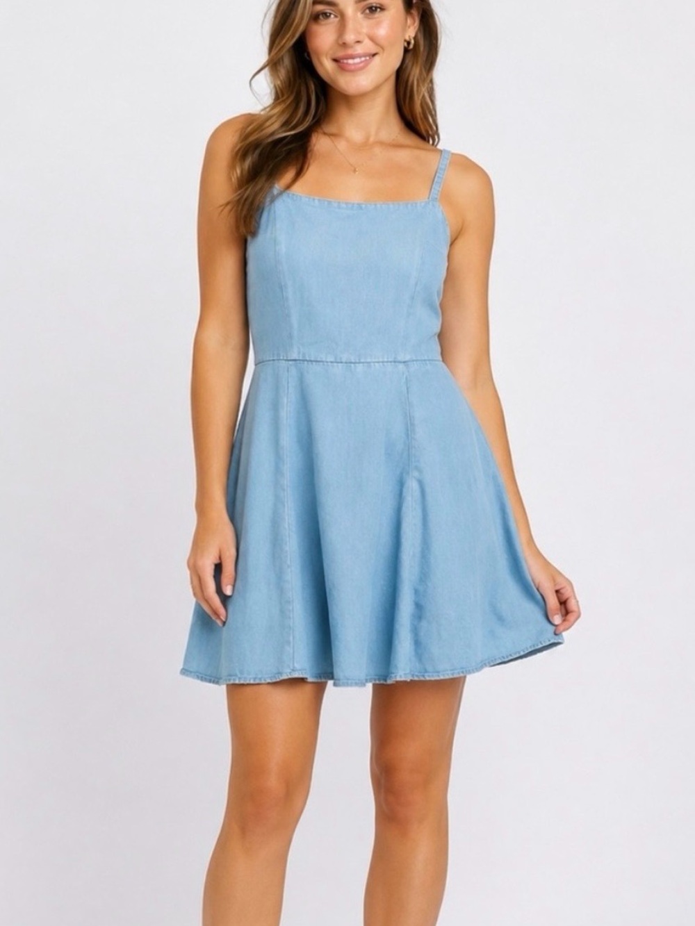 Gap Light Blue Denim Sundress with Square Neck, smock back